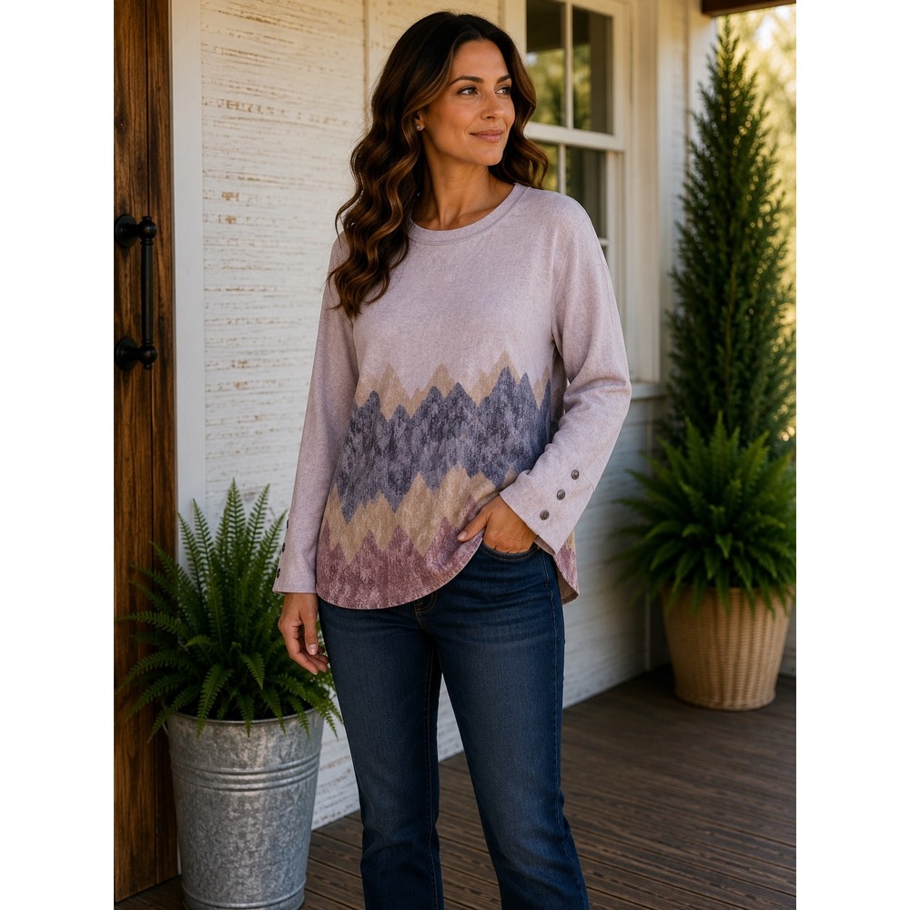 Westbound 2X Mountain Print Tunic Top Purple Southwestern Boho High Low